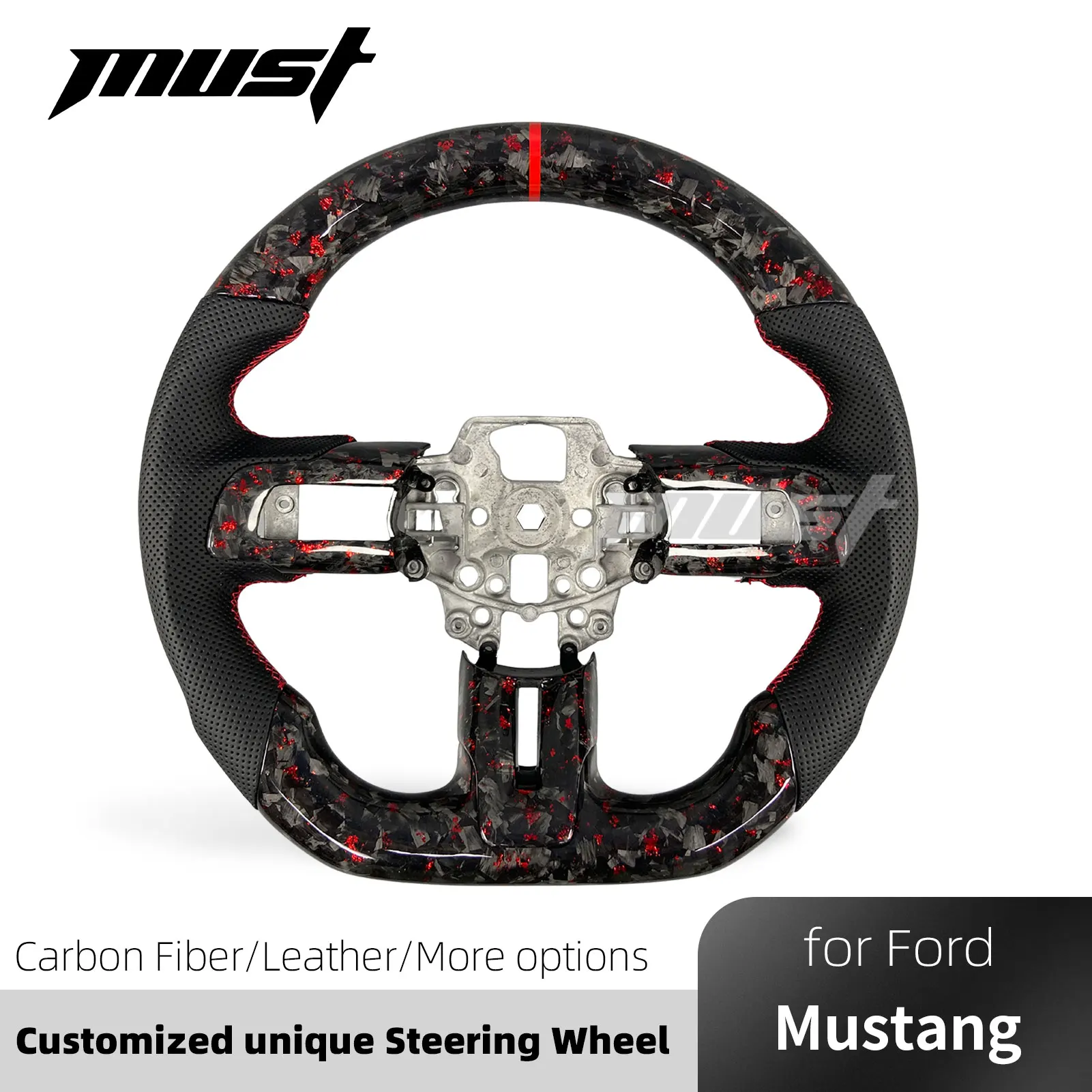 For Ford Mustang S302 S550 GT GT350R GT500 Shelby Coupe 2015-2023 Customized Carbon Fiber Steering Wheel with Smart LED Display