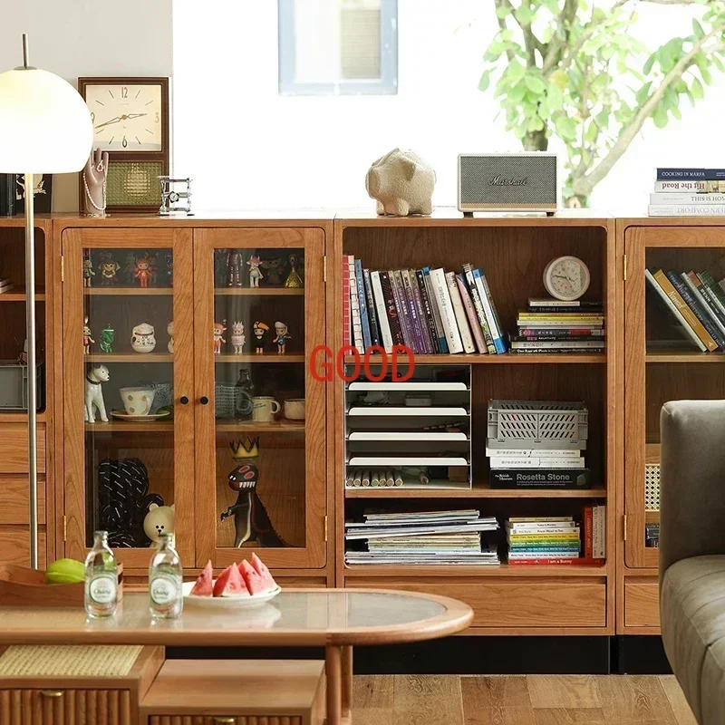 

Комбинированный книжный шкаф, напольный книжный шкаф со стеклянной дверью, стол из вишневого дерева, многофункциональная мебель для хранения, LVBC