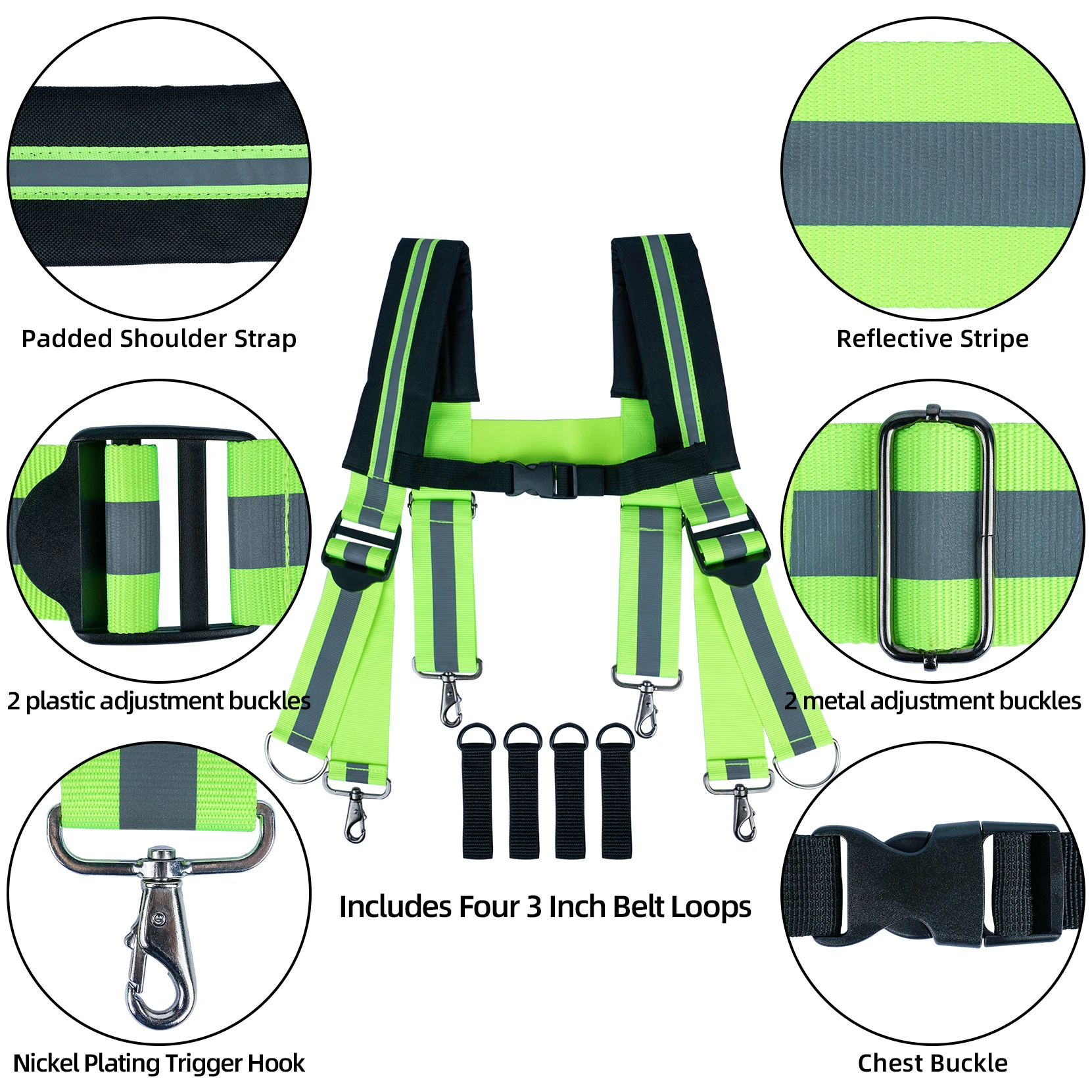 MELOTOUGH Tool Belt Suspender Safety Suspenders Reflective Tool Belt Suspender H Back Heavy Duty Work Suspenders