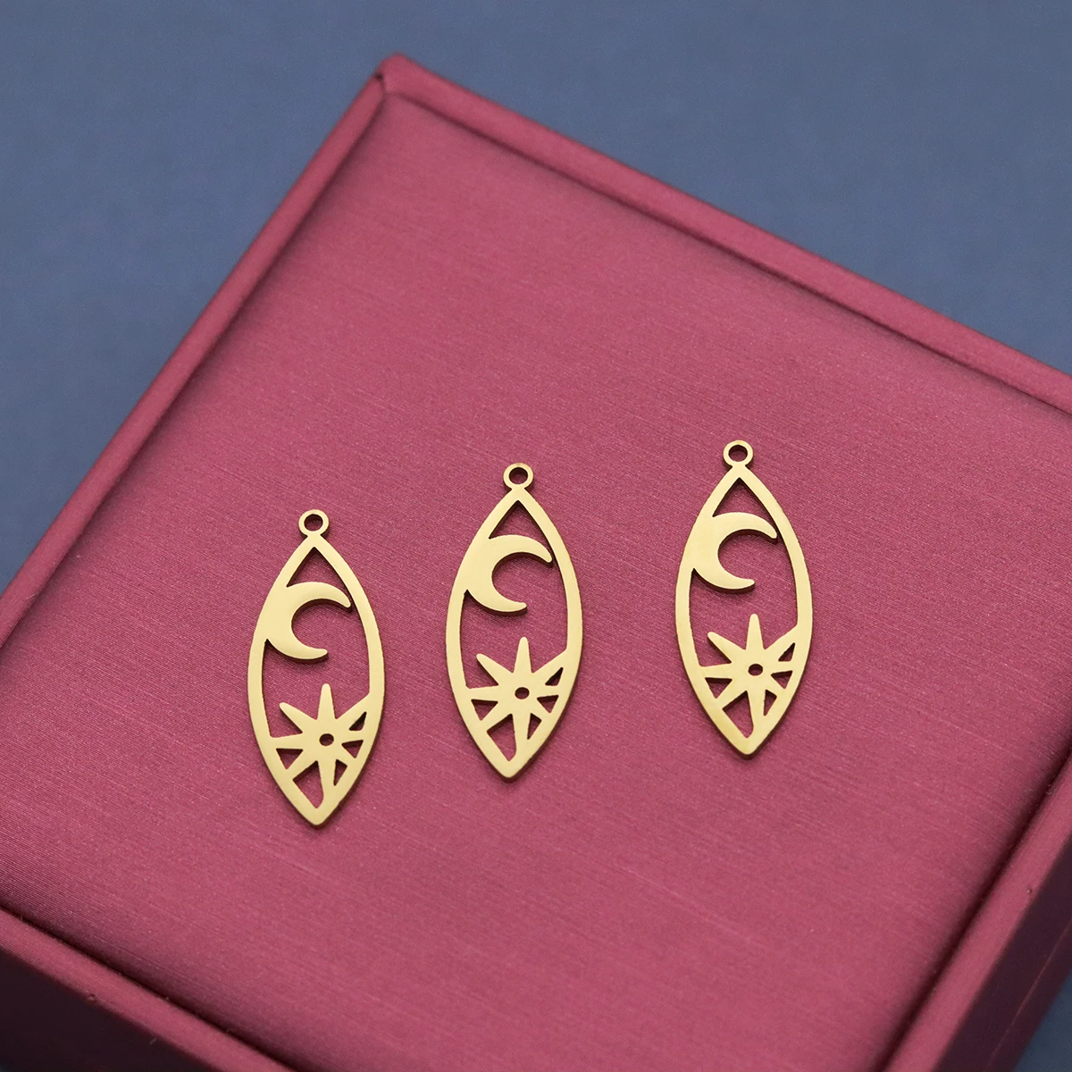 3pcs Moon Star Charms Stainless Steel Hollow Oval Round Pendant for DIY Jewelry Making Necklace Earrings Tassel Accessories