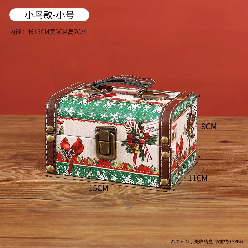 New Christmas PU Leather Retro Wooden Jewelry Certificate Storage Box With Handle Hundred Treasure Miscellaneous