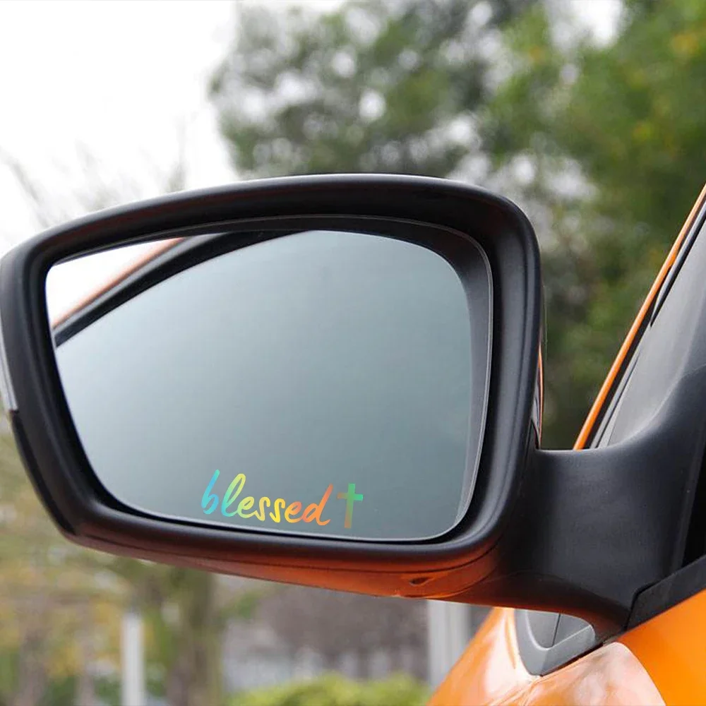 Blessed Car Sticker Rearview Mirror Creative Reflective God Bless Cross Vinyl Decals Truck Side Mirror Decoration Accessories