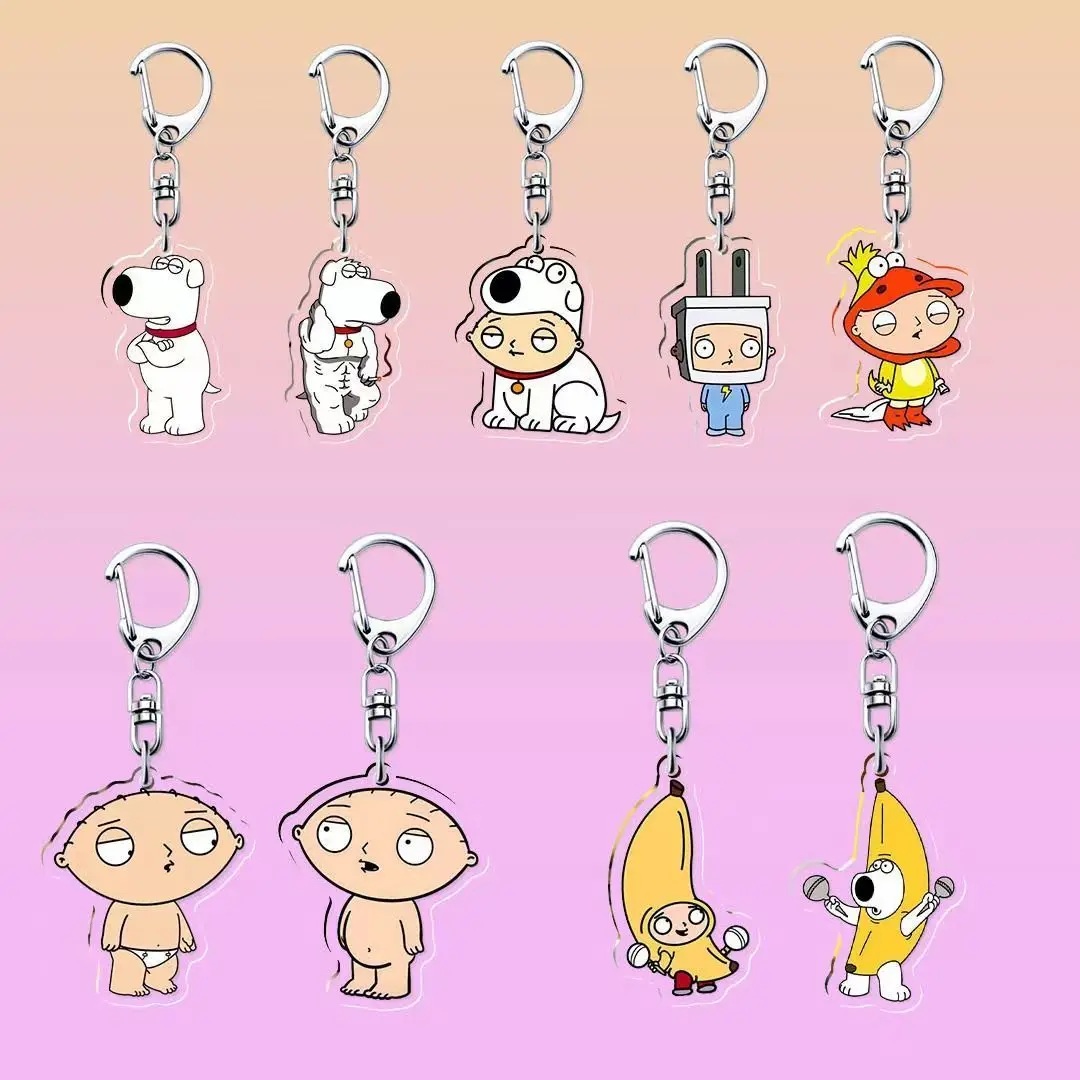 Family Guy Keychain Anime Dumpling Head Double Sided Acrylic Pendant Stewie Brian Griffin Keyring Kawaii Cartoon Keyring Gift