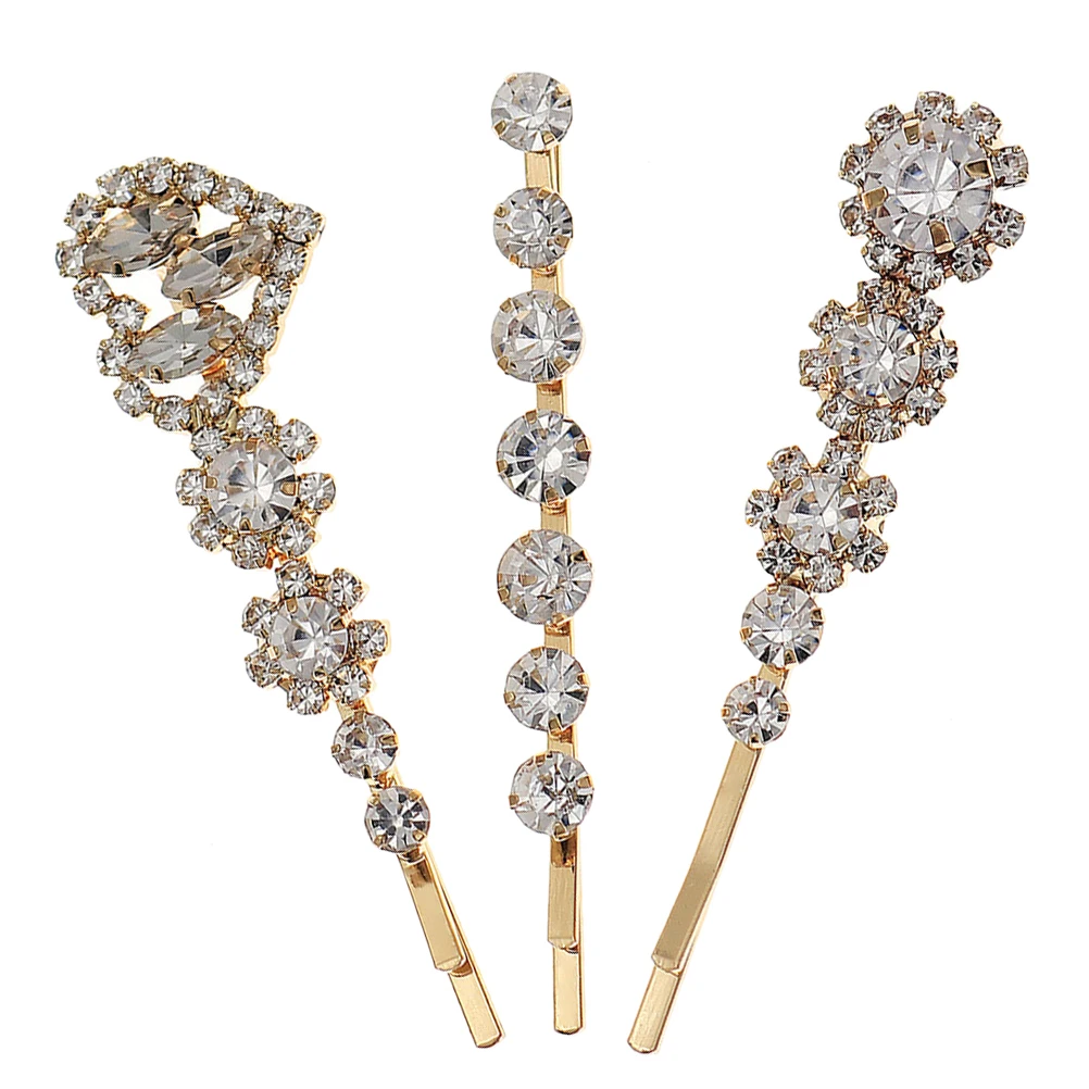 

3 Pcs Rhinestone Hair Clips Curly Hair Accessories Girls Women Crystal Hairpins Elegant Hairstyle Decorations Zinc Alloy