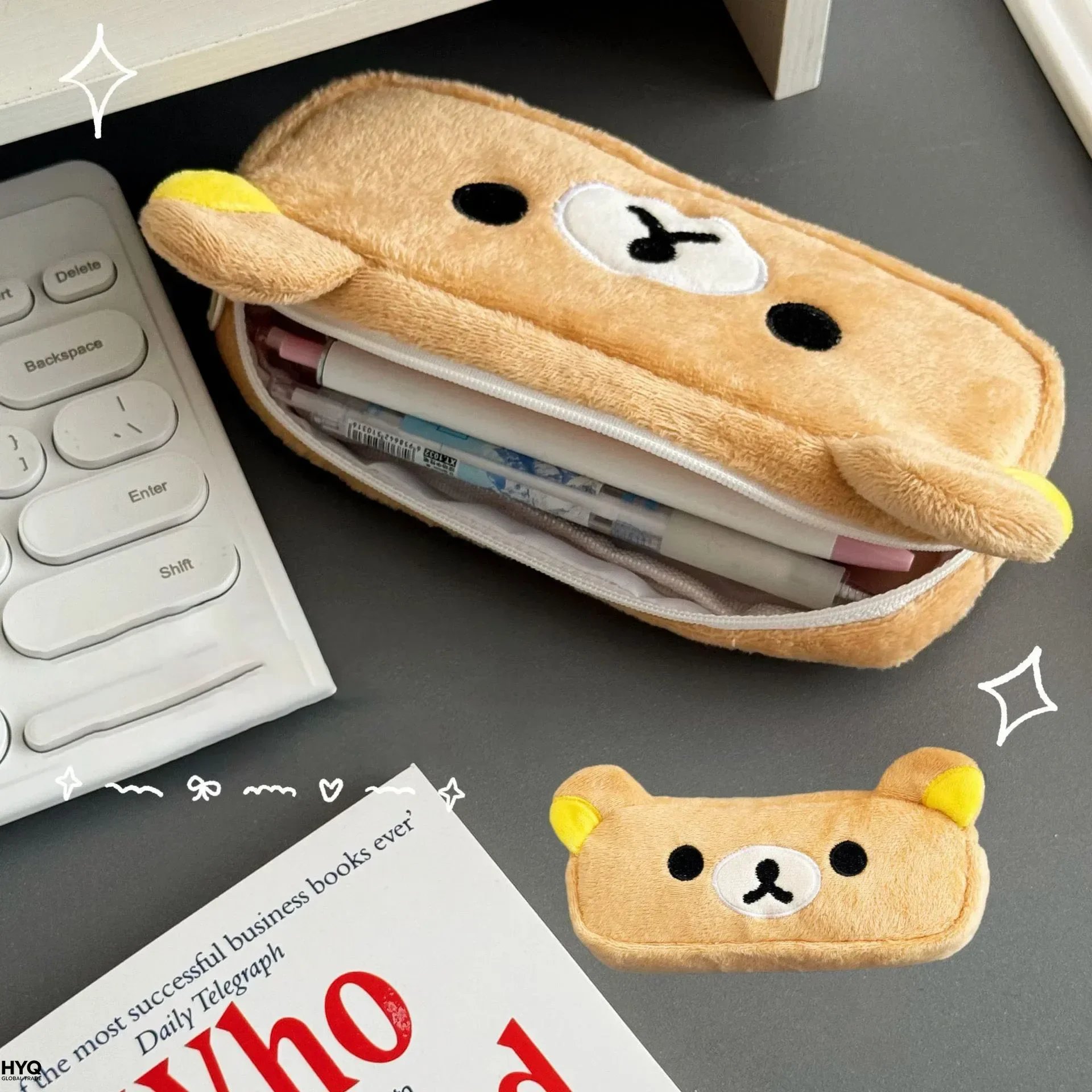 Étuis à crayons ours de dessin animé mignons pour enfants filles, pochette à crayons Kawaii Rilakkuma, sac à stylos, papeterie scolaire, cadeaux Ins