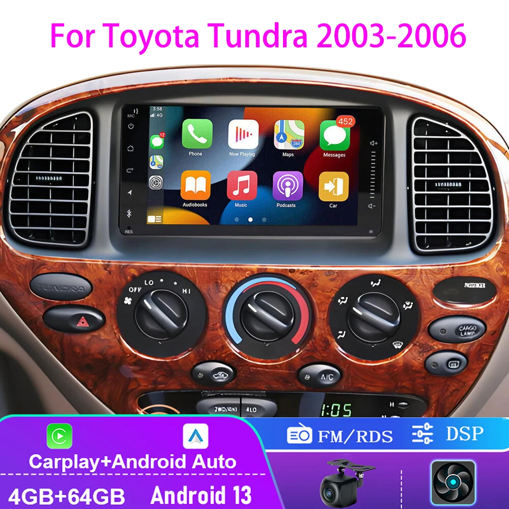 4+64GB For Toyota Tundra 2003-2006 Apple Carplay Android 13 Auto Car Stereo Radio Head Unit FM Wireless Bluetooth