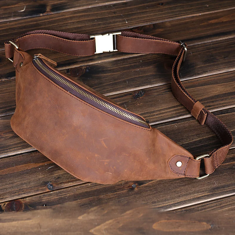 Sac de taille rétro en cuir de vachette pour homme, sac de poitrine en cuir de cheval Elin, tendance Europe et États-Unis