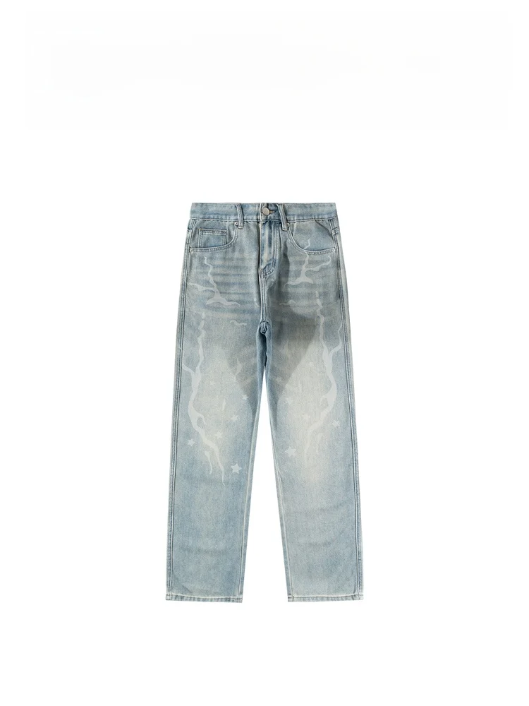 

BAIRBAOLIY American High Street Faion Brand Men's Loose Straight Leg Jeans Waed Denim Long Pants Trendy Casual Cotton