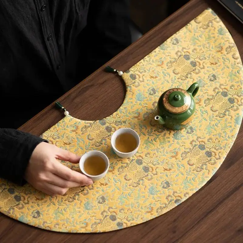 Chinese Zen-style Satin Tea Mat Tea  Double-sided Floral Dry Tea Полотенце Teapot Mat Table Runner