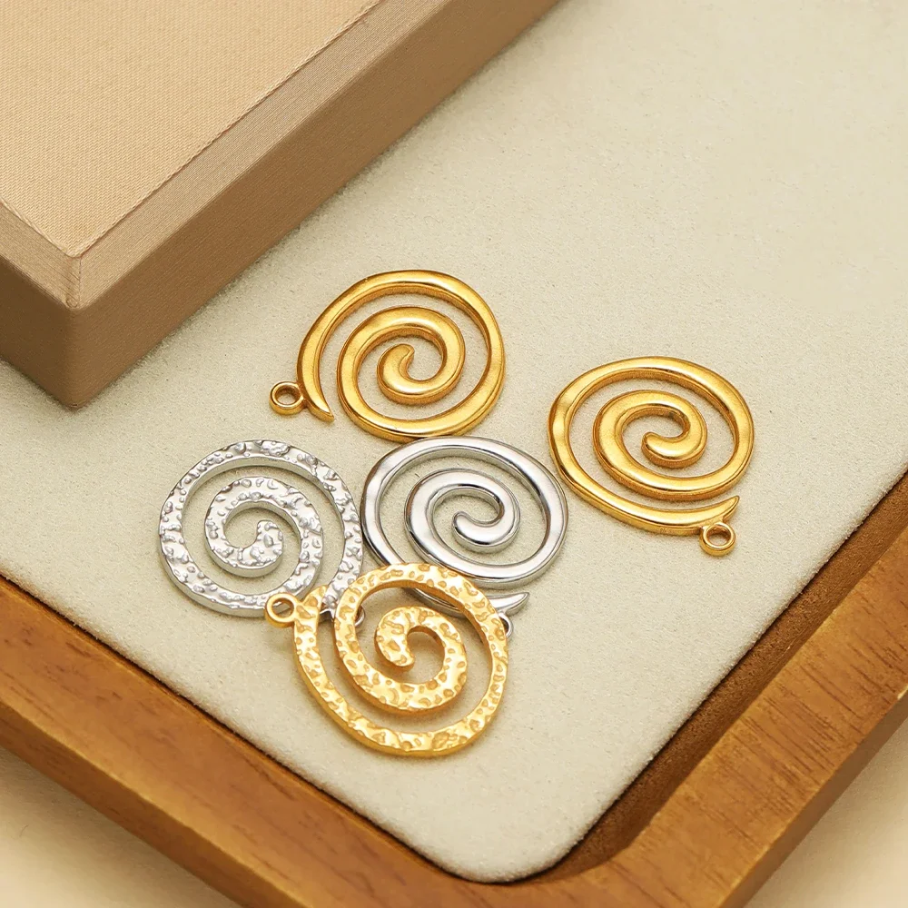 5pcs Stainless Steel Embossing Spiral Swirl Pendant Round Vortex Charms Bulk for DIY Necklaces Earrings Jewelry Supplies 19x23mm