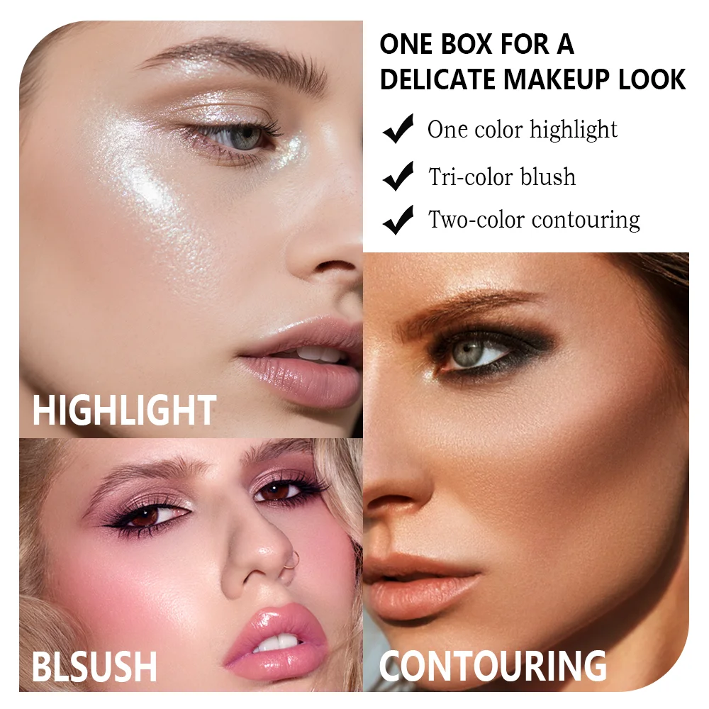 マットコンターメイクアップスティック、高光沢、保湿パウダーブラッシャースティック、シルキーで耐久性のある化粧品の6点セット