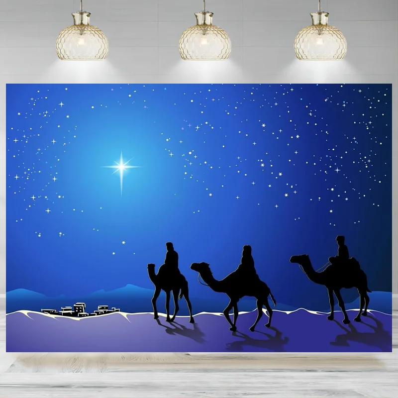 Nativity Scene Backdrop Photography Three Kings Christmas Holy Family Desert Starry Background Xmas Church  Christian Banner