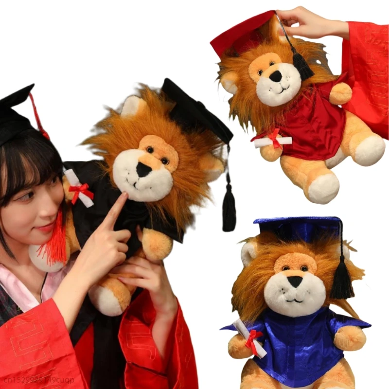 Creative Simulation Graduation Lion Plush Doll Bachelor Costume Doctor Hat Lion Animal Plush Toy For Students Graduation Gift