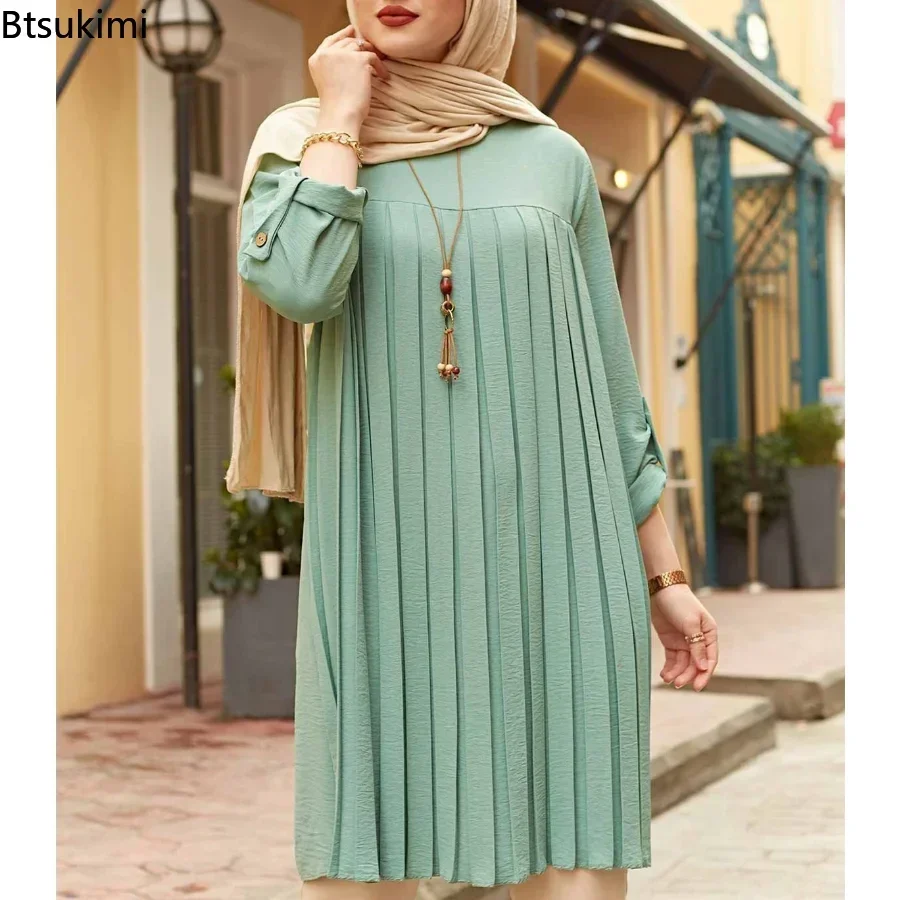 New 2024 Muslim Women's Blouse Shirt Adjustable Sleeve Women Fashion Top Islamism Blouses for Muslim Women Solid Oversized 5XL