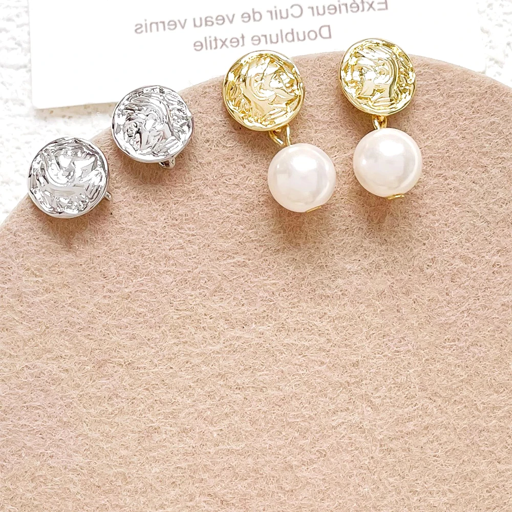 

2 Pairs 10mm Brass Plated Real Gold Round Portrait Earrings DIY Makes Fashionable Jewelry Earrings Accessory Materials