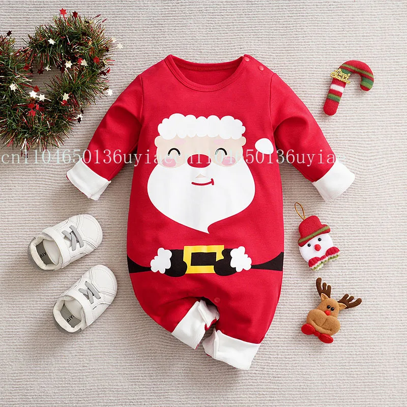 

Christmas Santa Claus Print Newborn Clothes Cotton Comfortable 0-18 Boys And Girls Spring And Autumn Long Sleeved Baby Jumpsuit