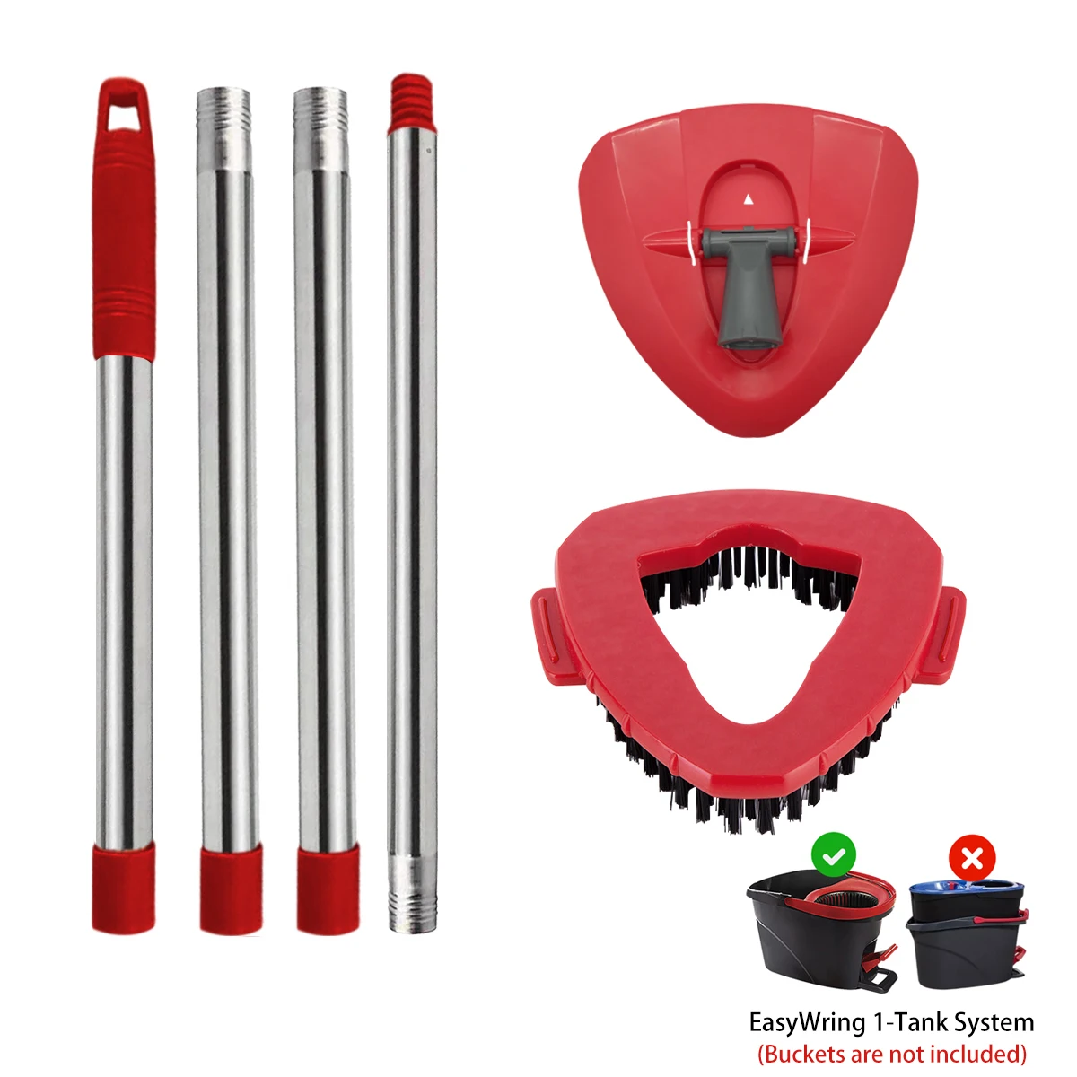 

Spin Mop Head Replacement Base Handle for O Ceda EasyWring 1-Tank System,1 Mop Handle,2 Mop Base and 2 Mop Base Scrub Brush Set