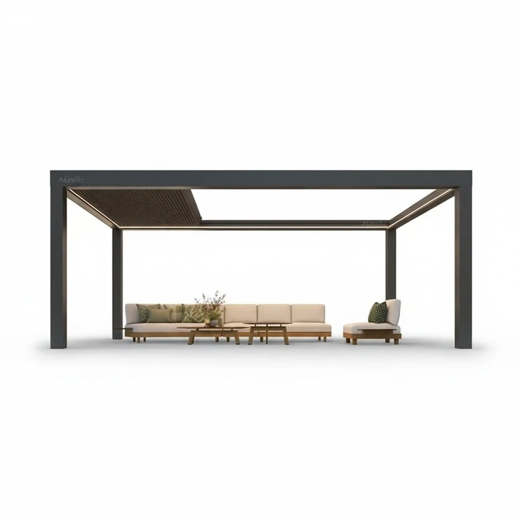 Retractable Aluminum Pergola,  Louvered Outdoor Gazebo with Drainage System, Waterproof Powder Coated Patio Sunshade