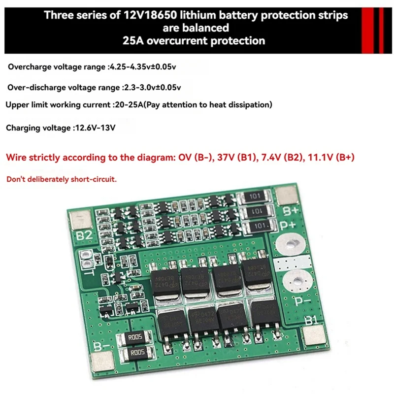 ABAC-3S 25A Lithium Battery Charger Protection Board 18650 BMS Protection Circuit Board For Li- Battery