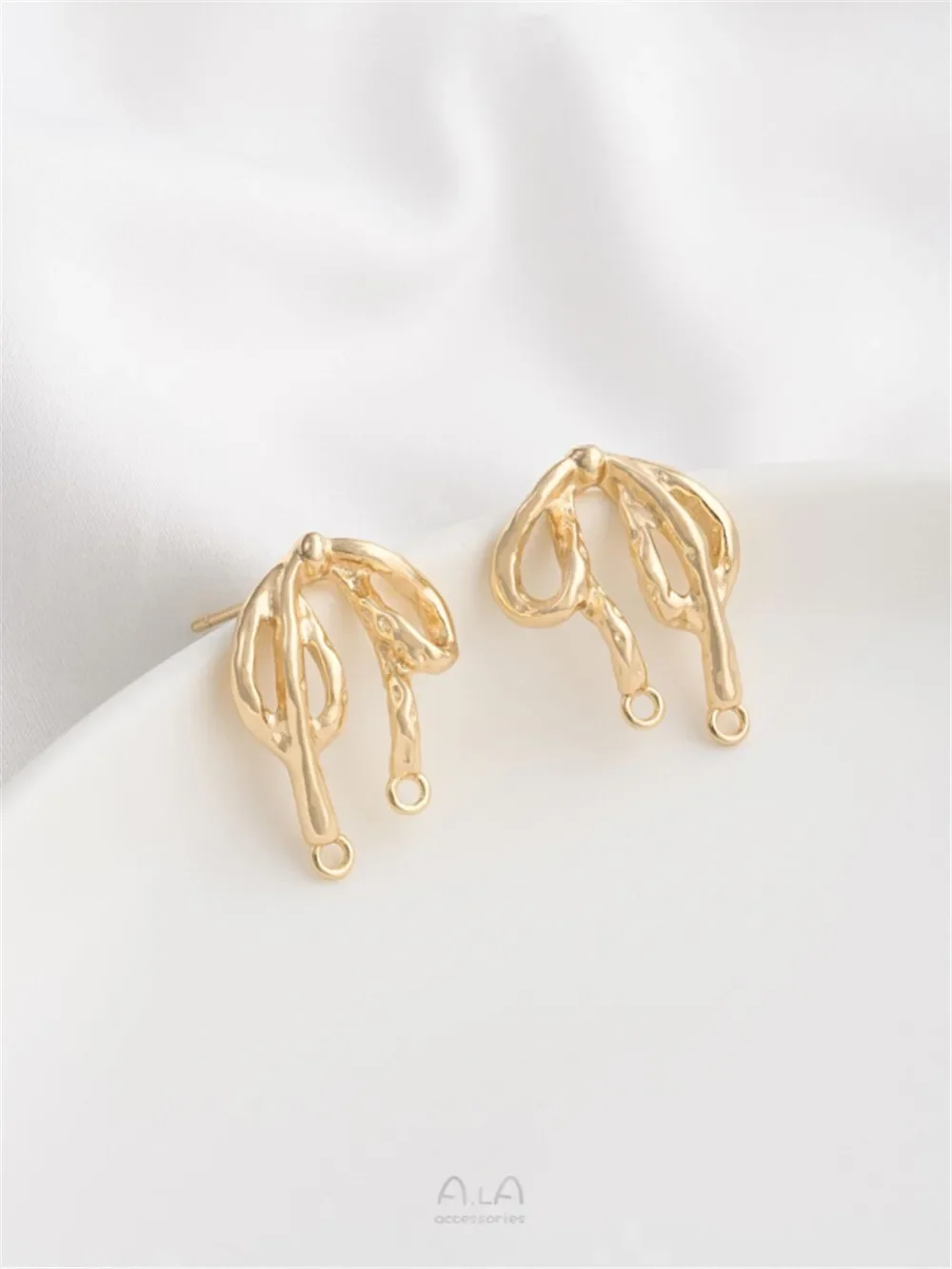 

14K Gold Ribbon Bow Double Hanging Earrings 925 Silver Needle Handmade Double Hanging Earring Jewelry Material E348
