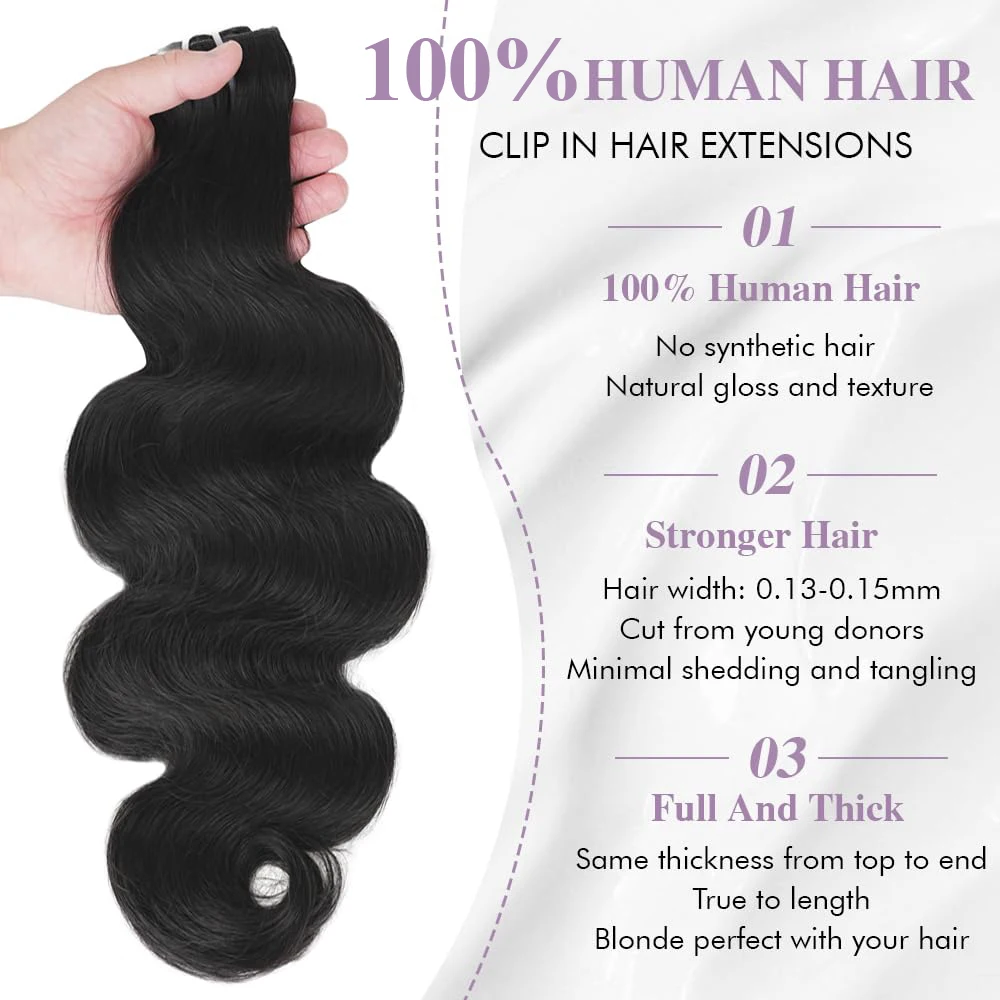 كليب في وصلات الشعر الجسم موجة الشعر البشري 120 جرام 8 قطعة ريمي الشعر البشري كليب في ملحقات الطبيعية الأسود الجسم موجة الشعر التمديد #3