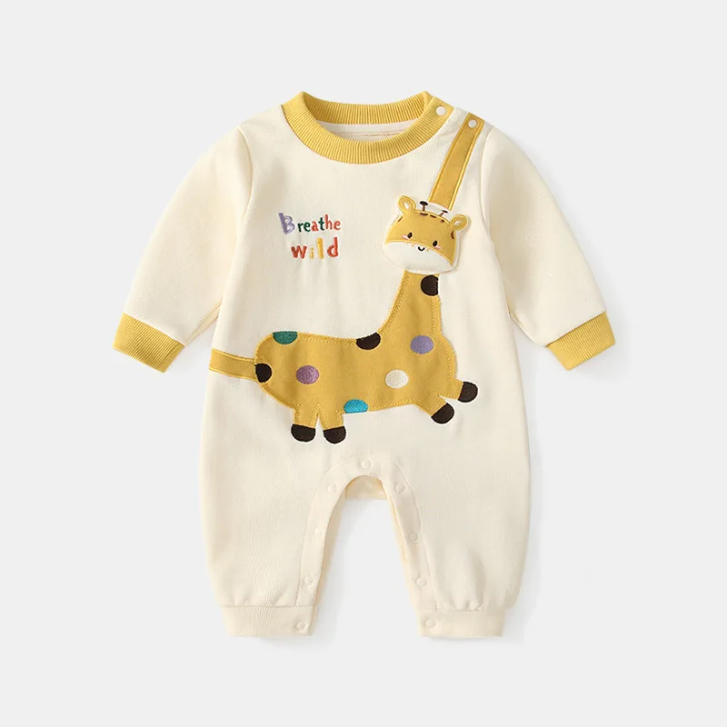 

Baby Apricot Giraffe Cotton Rompers Kids Spring Costume Boy Girl Bunny Embroidery Onesies Kawaii Toddler Outfit