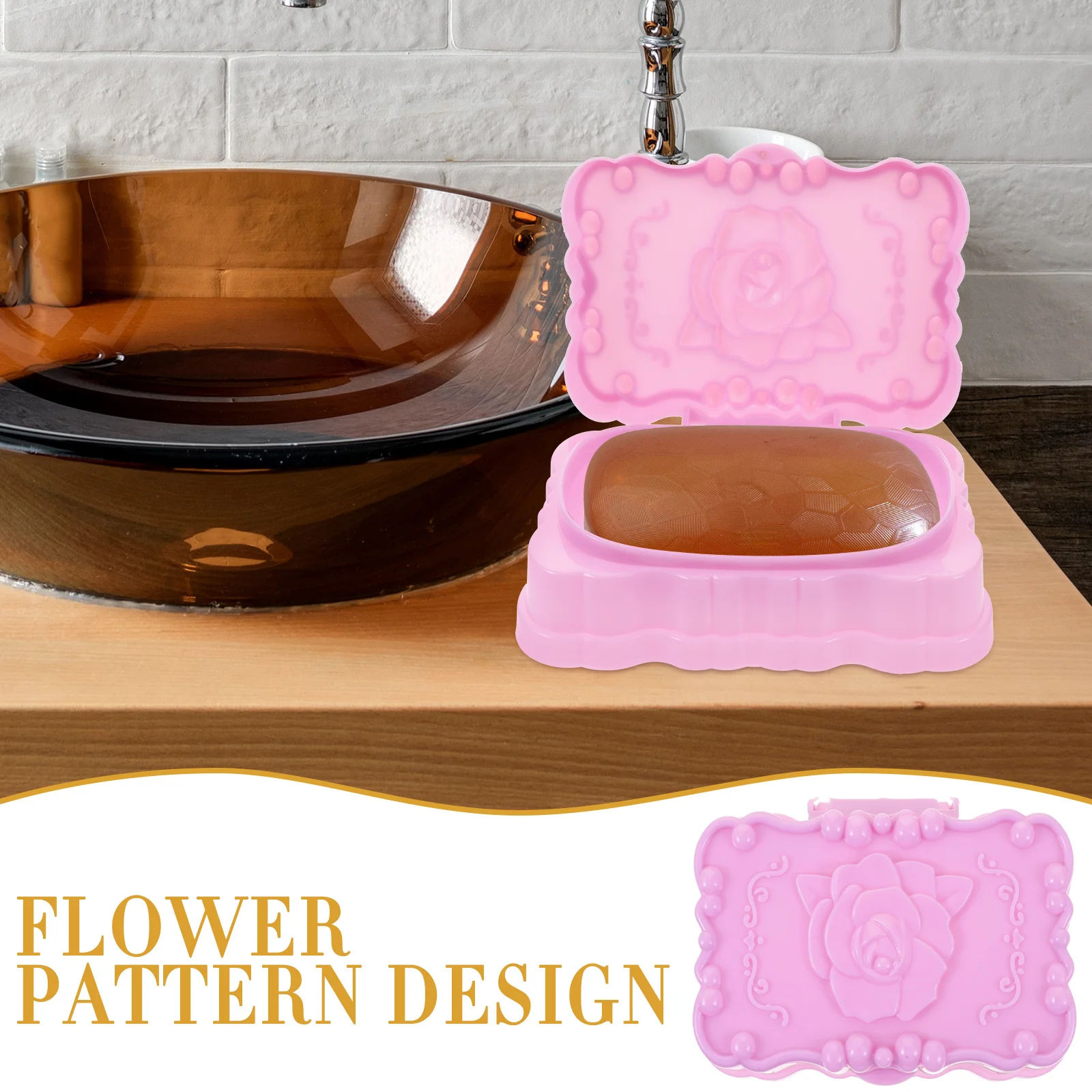 

1pc Portable Box With Lid Double Layer Draining Waterproof Travel Dish Lightweight Plastic Flower Pattern Soap