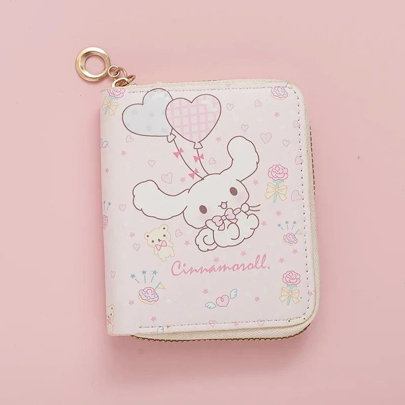 Sanrio-cartera con estampado de dibujos animados para chica, cartera pequeña con cremallera corta, regalo de cumpleaños, Cinnamoroll