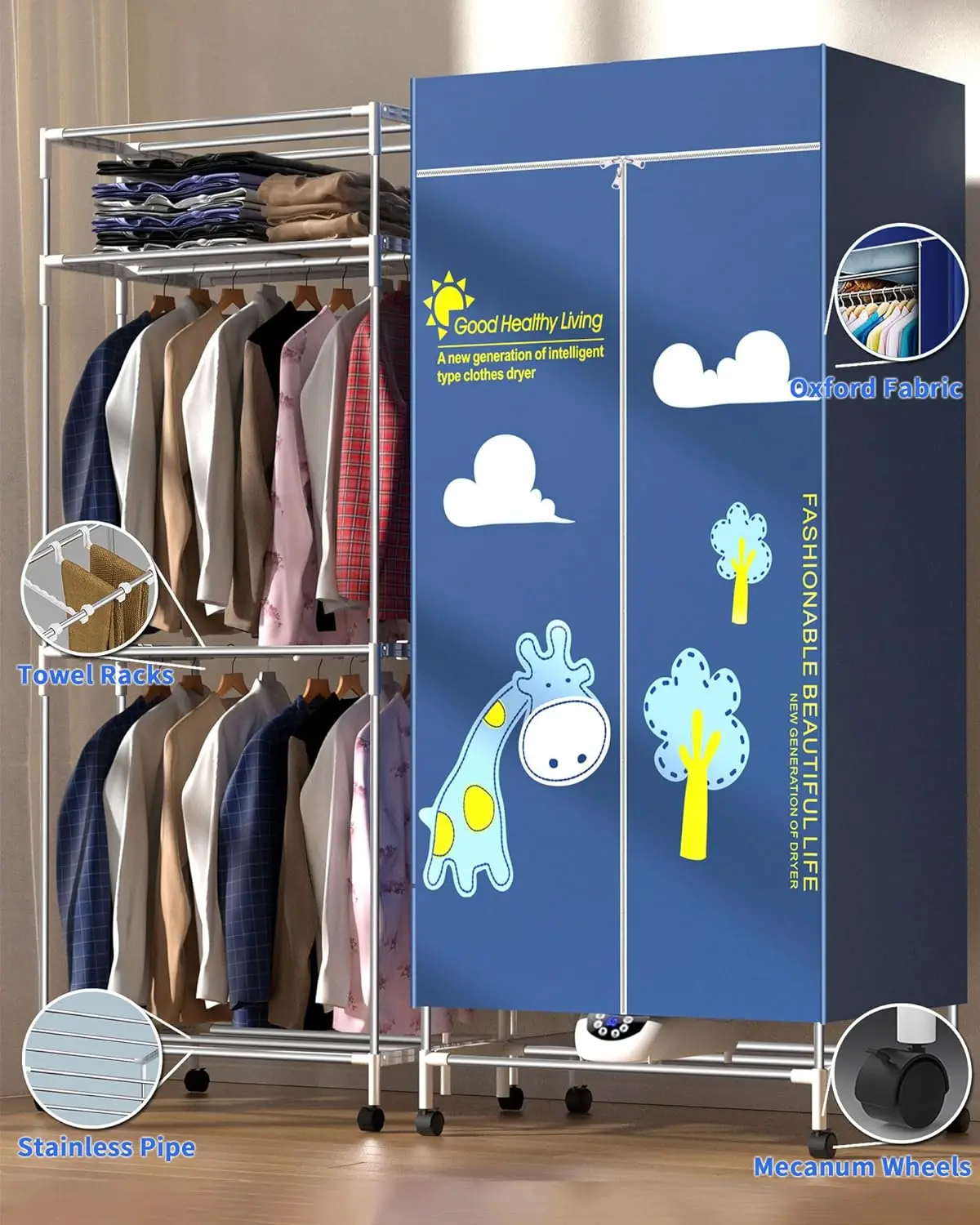 New Portable Folding Electric Clothes Dryer Machine with Remote Control 1500W Waterproof Cloth Anion Clothes air Dryer
