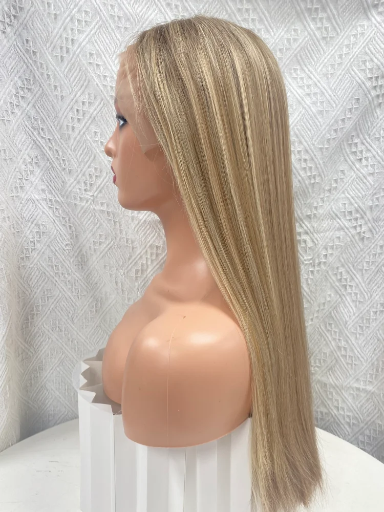 Virgin Human Hair Invisible Knots HD Lace Wig Long Hair Ash Brown Color With Highlights Full Volume Jewish Wig For Daily Wear