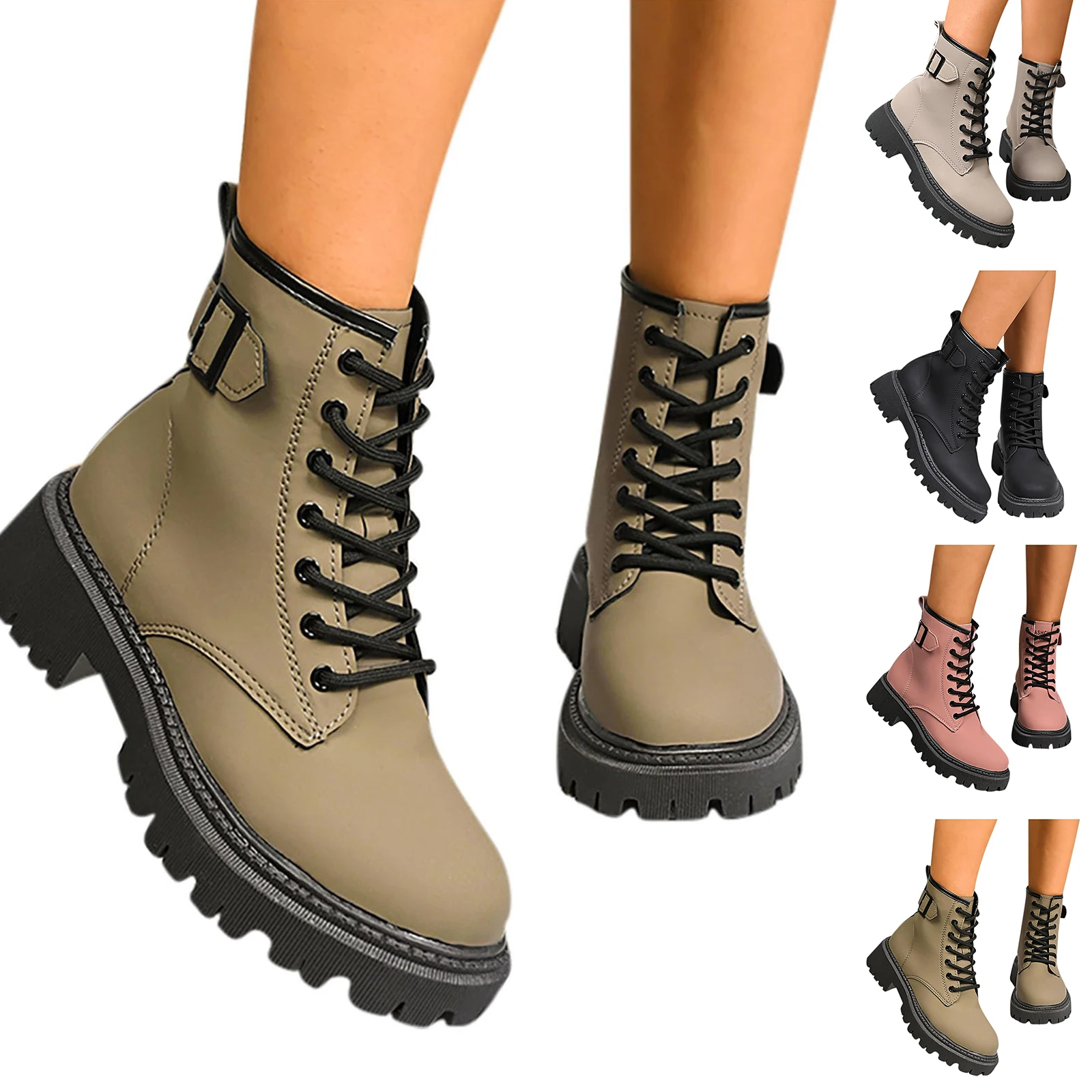 

Женские теплые осенне-зимние ботинки, однотонные повседневные модные ботинки, стильные ботинки высокого качества с круглым носком и толстой подошвой, женские ботинки