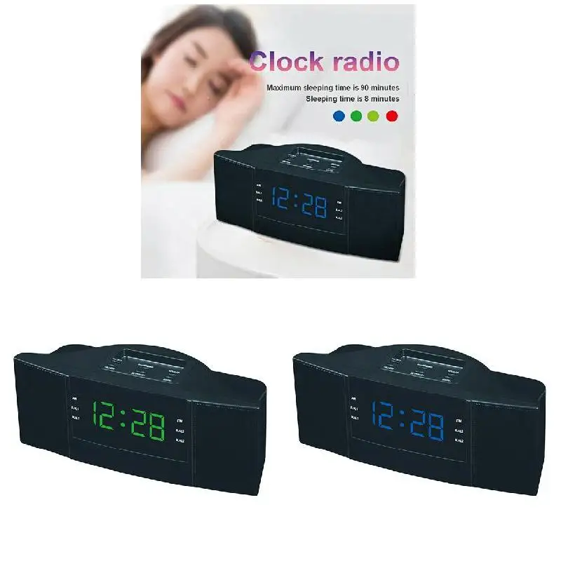 LED Digital Alarm Clock AM/FM Dual Channel Display Desk Radio For Home Bedroom