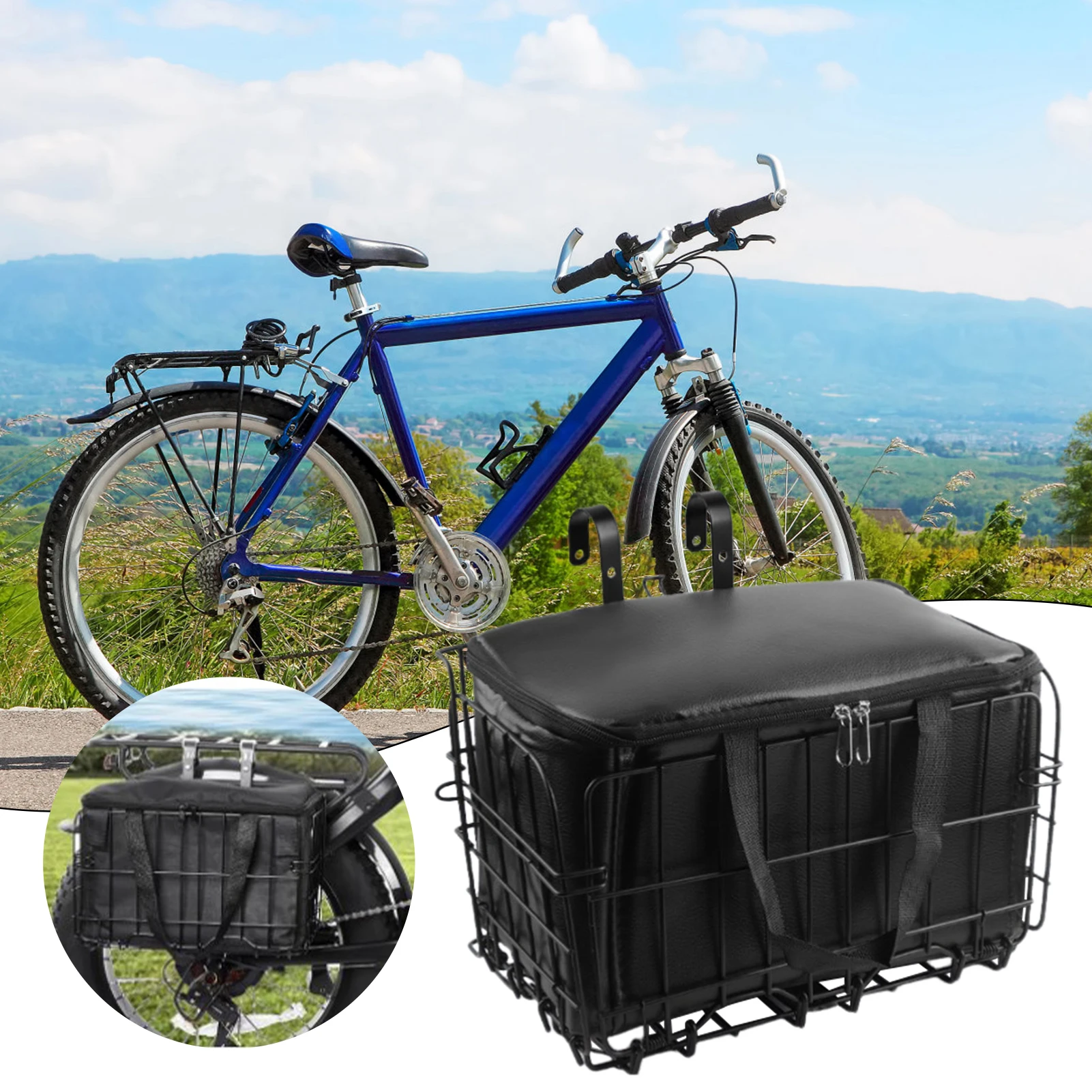 Bike Basket Liner Bags Heavy Duty Metal Rear Bicycle Basket Bags Suitable for Carrying Dogs Pets