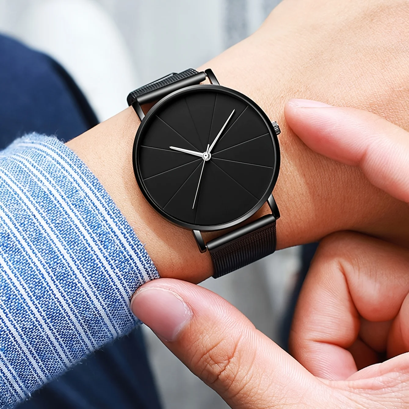 1pc Men's Simple Scale Quartz Mesh Strap Watch, Ideal choice for Gifts