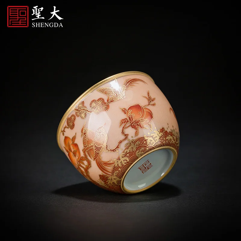 

|kungfu tea cup hand-painted alum red painted gold Fushou Yongnian jar cup single cup fully manual Jingdezhen tea set