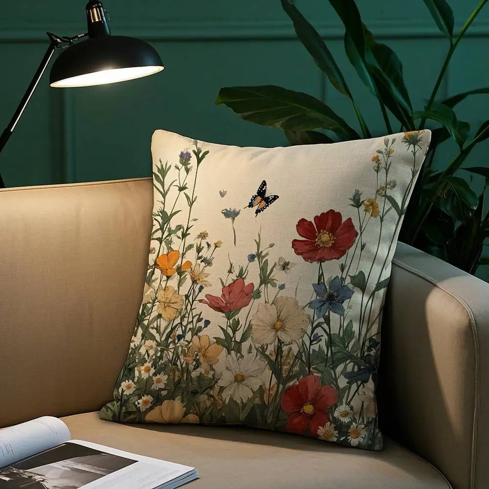 Romantic Flowers Pillow Case Short Plush Print Cushion Cover Square Throw Pillow Covers Sofa Home Decor