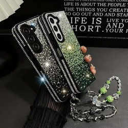 Bling Gradient Full Diamond Case for Samsung Galaxy Z Fold 6 Z Fold 5 Z Fold 4 Z Fold3 Woman Shiny Gem Bracelet Protective Cover
