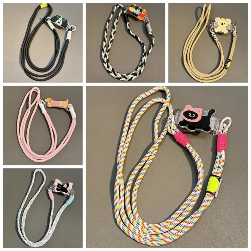 Gato cão cordão do telefone móvel bonito dos desenhos animados ombro carregando telefone crossbody corrente anti-perdido destacável telefone volta clipe titular