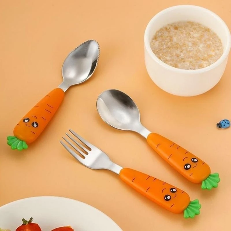 

M76C Child Spoon/Fork SelfFeeding Spoon Baby Learn to Eat Training Feeding Cutlery