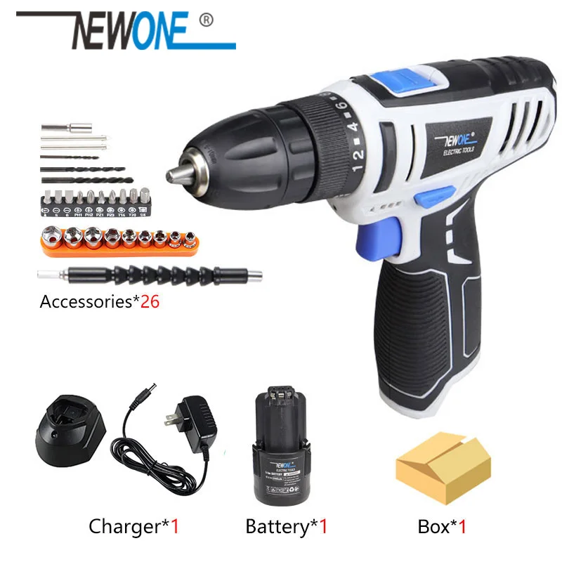 Newone 12V Mini Wireless Power Driver Cordless Drill Screwdriver Home DIY DC Lithium-Ion Battery Compatible with Bocsh battery