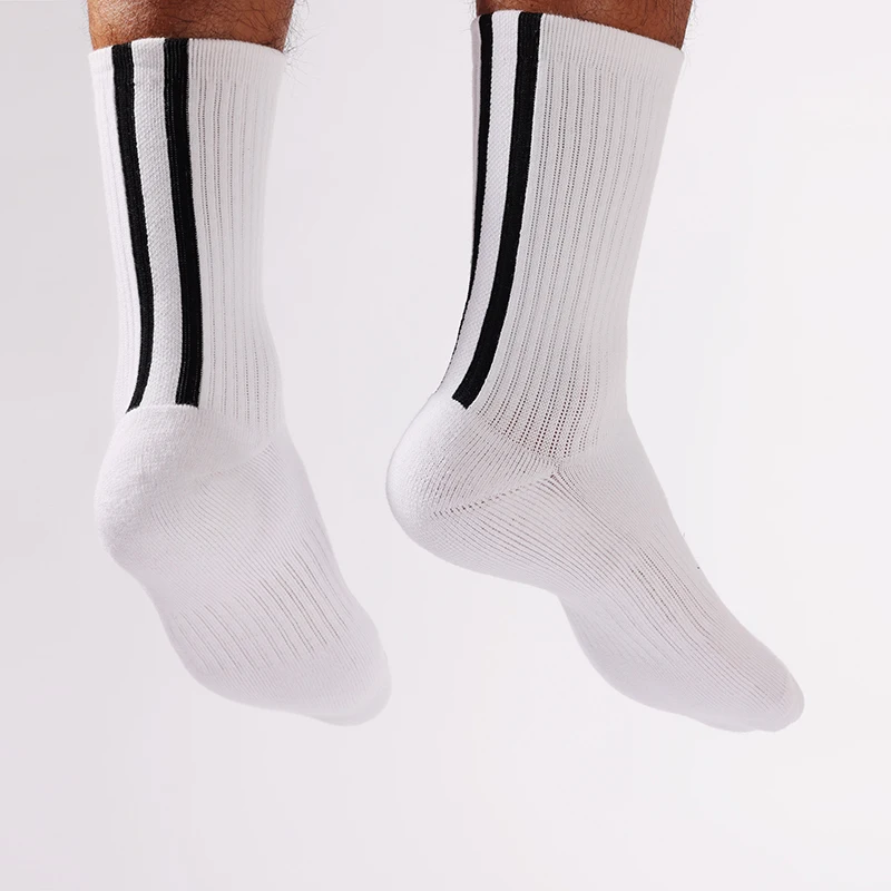 

[BASIC Series] Original Striped Towel Bottom Cotton White Sports Socks for Boys Black Socks