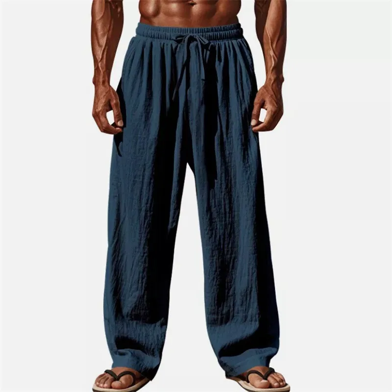 

summer spring 2025 New Men's Cotton Linen Pants Male Autumn New Breathable Solid Color Linen Trousers Fitness Streetwear S-5XL