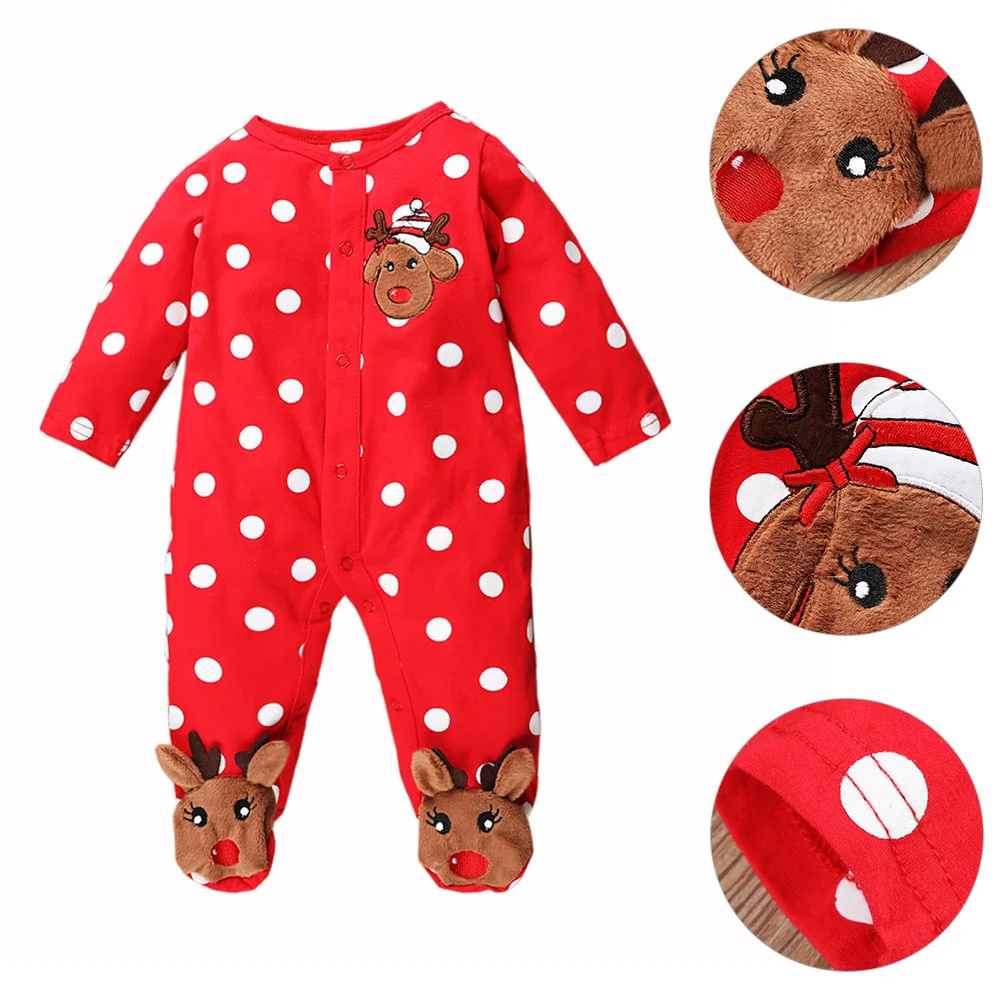 

1pc Christmas Deer Print Baby Jumpsuit Long Sleeve Toddler Romper Festive Clothes Soft Cotton Warm Breathable Skincare 0-12