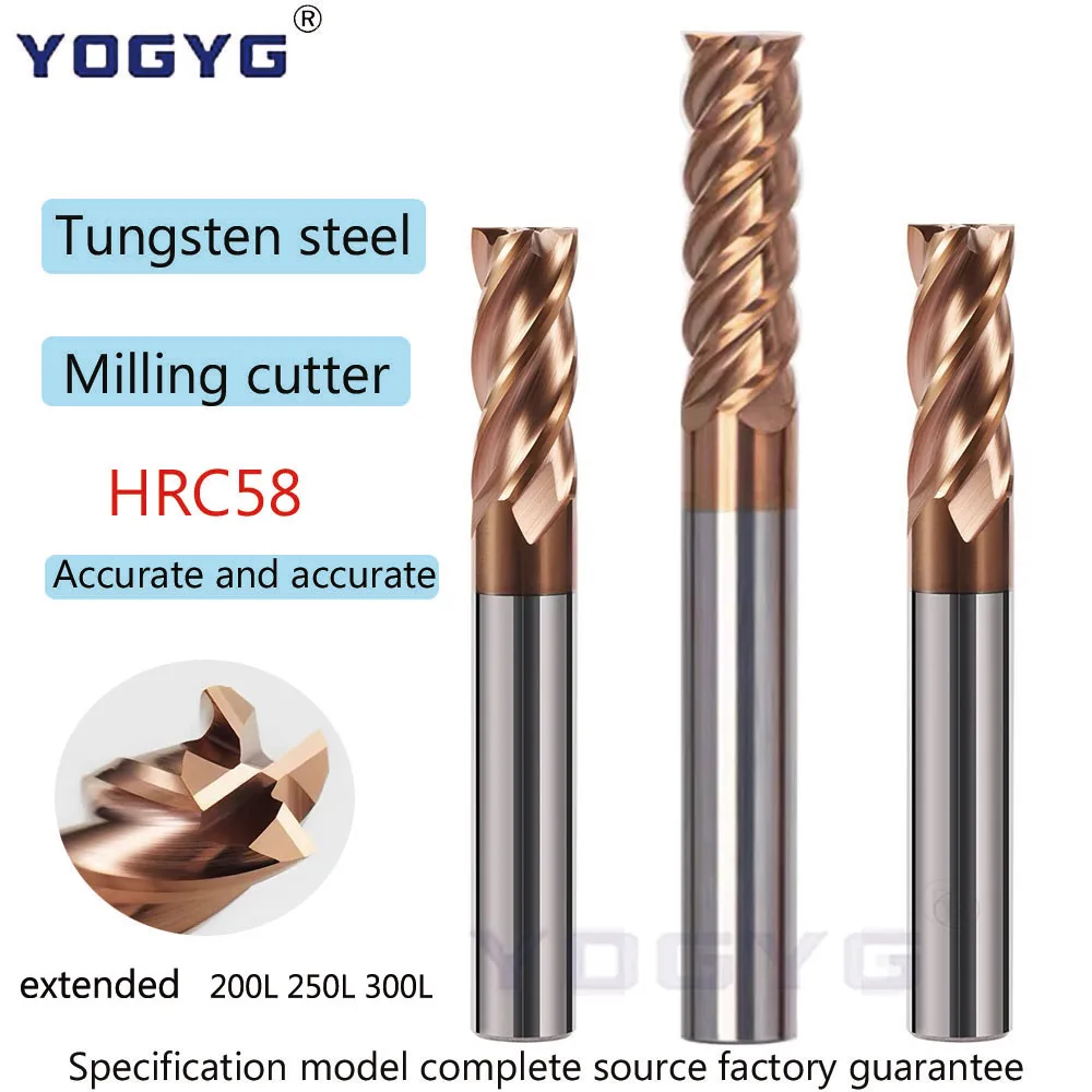 

HRC58 Alloy Coating Tungsten Steel Carbide Milling Cutter CNC Machine Machining Flat Endmill Tools 4-Flutes 1.0-25.0mm 200L 250L