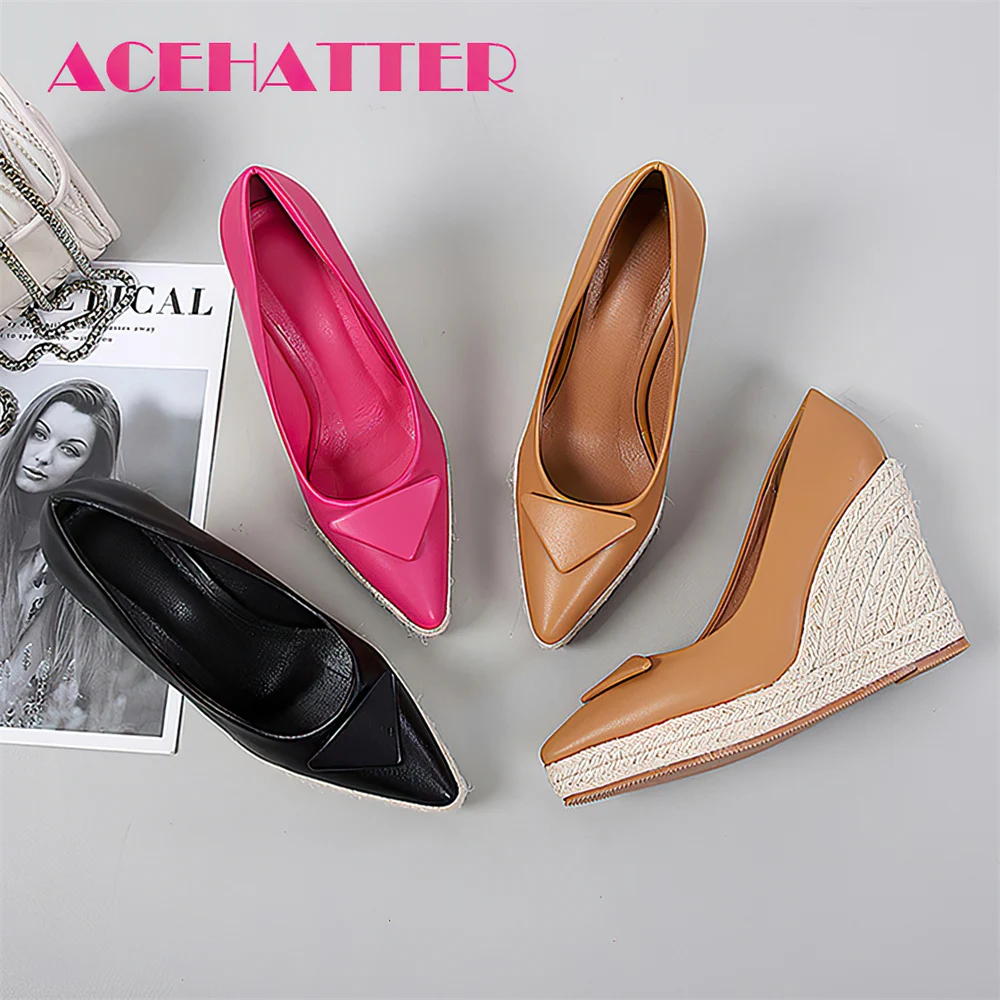 Fashion Fisherman Shoes Thick Jute Sole Platform 10cm Super High Heel Pumps Low Cut Pointed Toe Wedge Shoe Woman Espadrilles