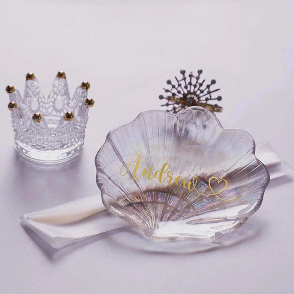 Custom Glass Shell Dish Jewelry Tray Manicure Nail Plate, Colorful Show Photo Props Bridesmaid Party Gift Bridal Shower Tray