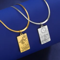 Dawapara Tarot Cards Necklaces Astrology Magic Amulet Stainless Steel Snake Chain Choker 22 Major Arcana Zodiac Tarot Jewelry