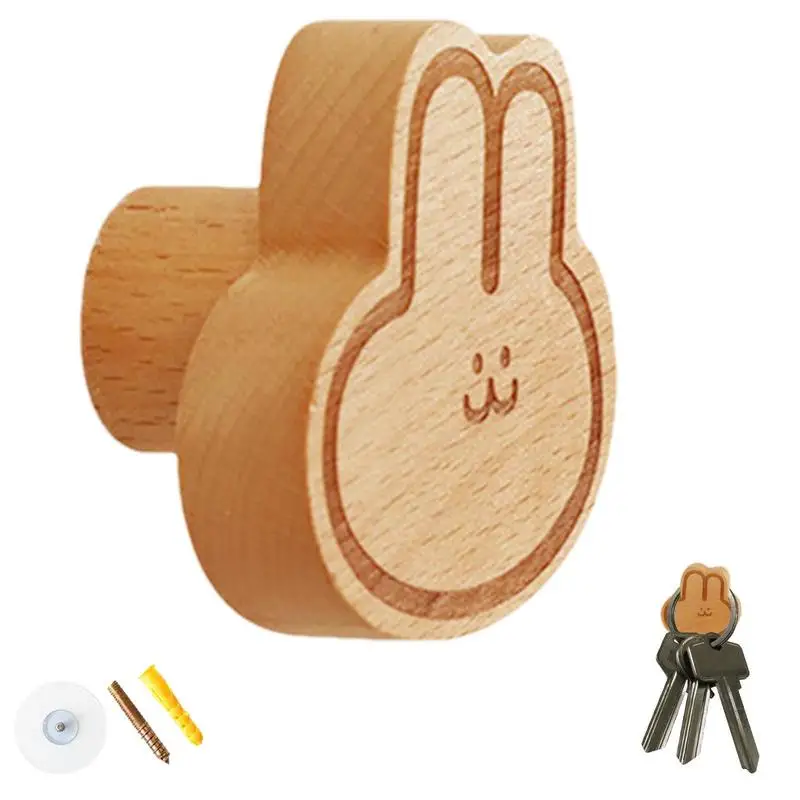 Wooden Hook Portable Wall Mounted Keys Storage Holder Reusable Rabbit Shape Design Coat Hanger For Home Living Room Accessories