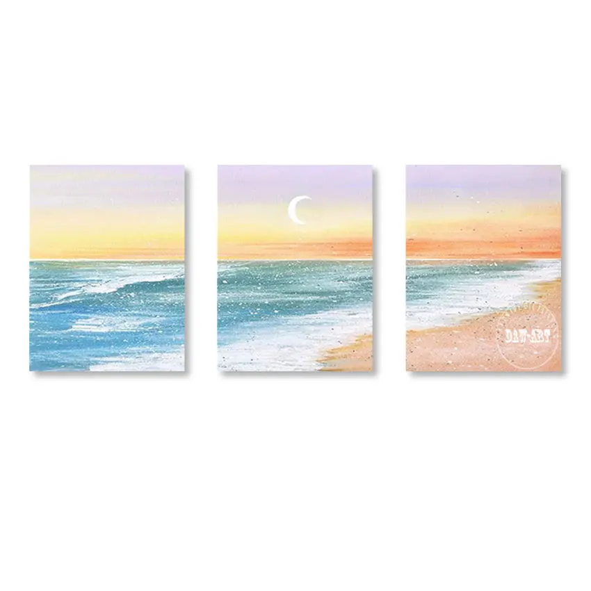 

Hot Sale Artwork 3PCS 1 Set Handmade Abstract Moon At Sea Oil Painting Art On Canvas Modern Home Unframed Outdoor Wall Decor