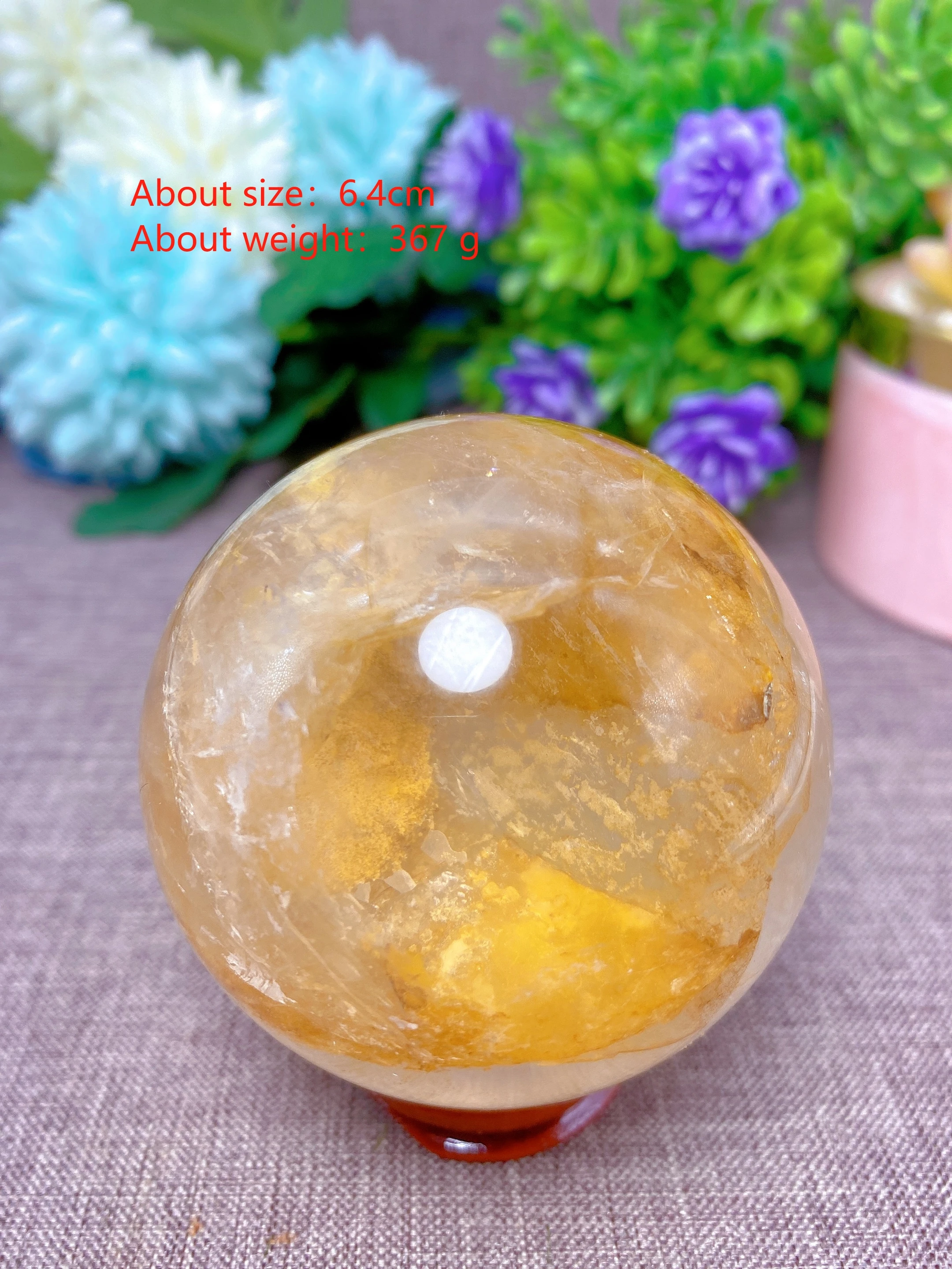 Natural Golden Healer Quartz Energy Meditation Ball Home Decoration Minerals Reiki Craft Gemstone Energy Healing +Stand